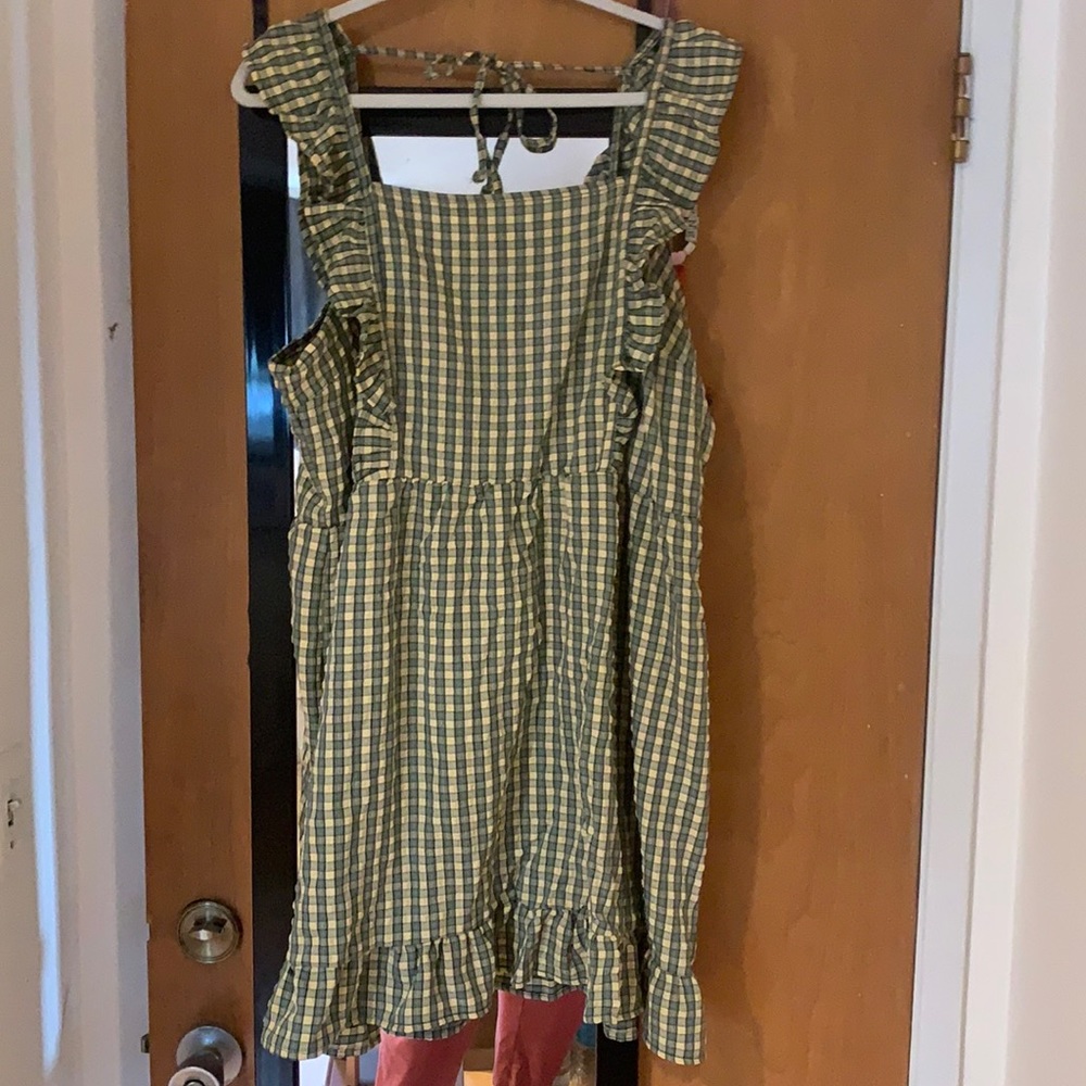 Gingham apron mini dress